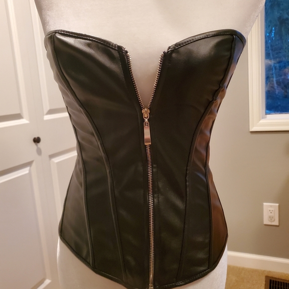 Black Boned Zipper Corset Top Sz M - Picture 2 of 6